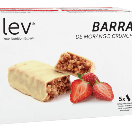 barra de morango crunch lev, crocante com cobertura de chocolate branco