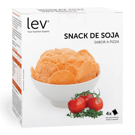 snack de soja sabor a pizza lev, uma opção saudável enriquecida com tomate e óregãos para a sua dieta