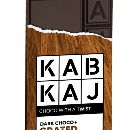 Kabkaj - Dark Choco + Grated Coconut: tablete de chocolate negro com sabor a chocolate, rica em proteínas e sem açúcares adicionados