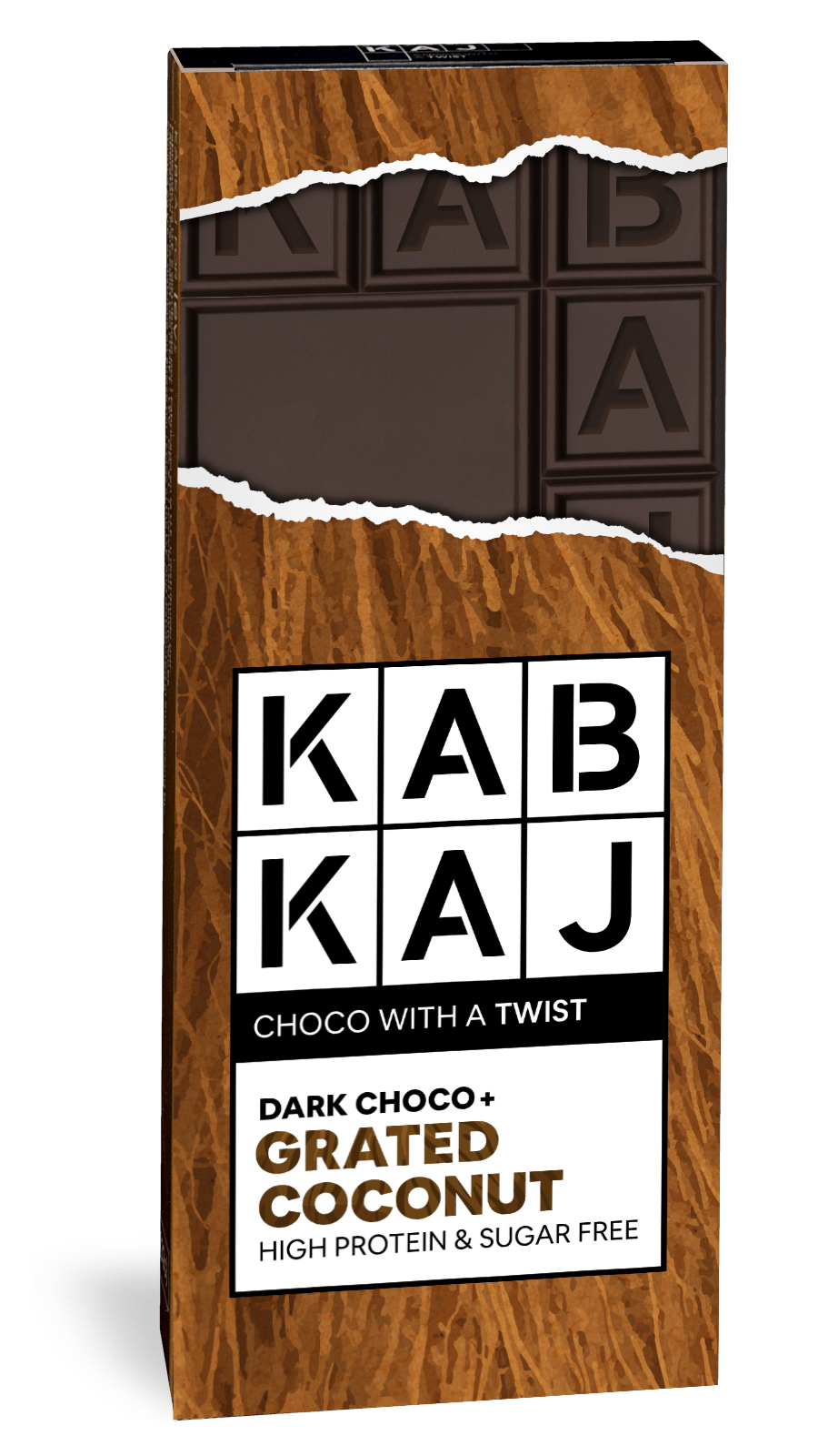 coconut Kabkaj - Dark Choco + Grated Coconut: tablete de chocolate negro com sabor a chocolate, rica em proteínas e sem açúcares adicionados
