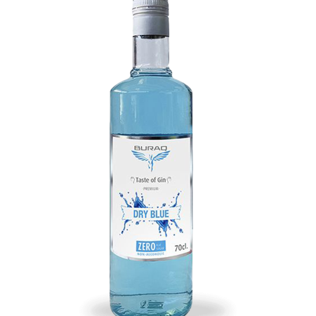 Buraq Dry Blue, gin sem açúcares adicionados, apto para dieta