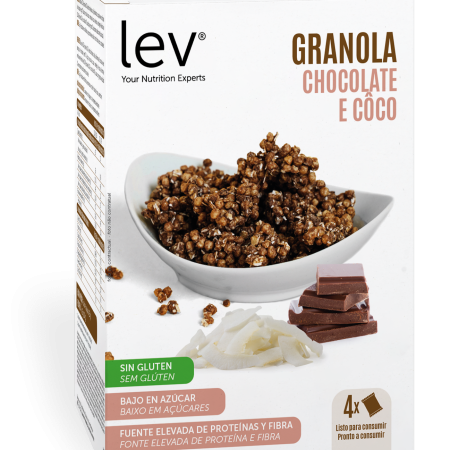 granola chocolate e coco crunchy lev, saudavel sabor a canela